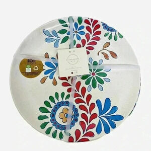 BUNGALOW Set of 4 Melamine 11" Dinner Plates Burgundy Floral Summer Table Decor